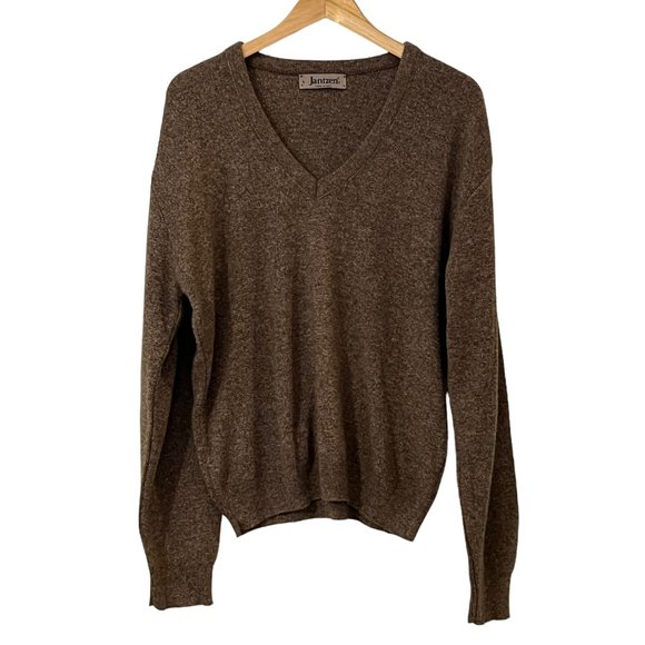 Jantzen USA Made Brown V-Neck Sweater L Long Sleeve Pullover Vintage Knit Top - Picture 2 of 9